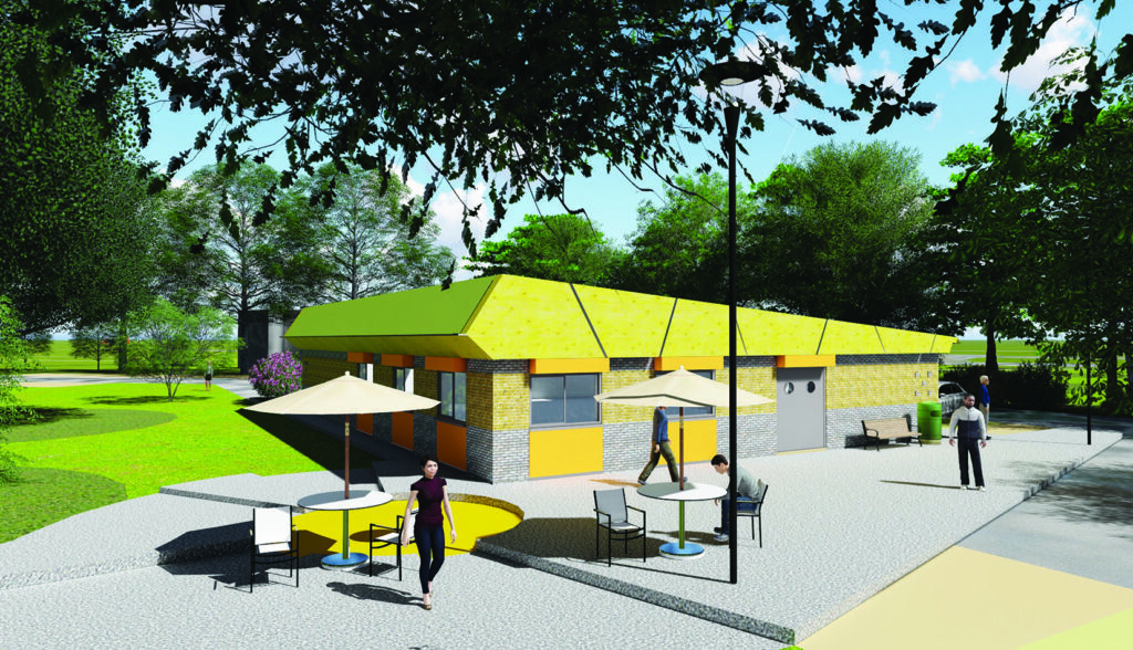 A CGI of proposed new changing facilities in Senneleys Park, Birmingham