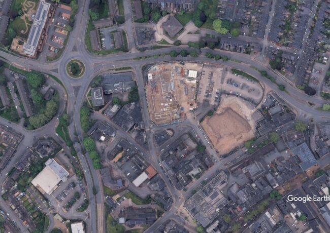 A satellite image of the new Castle Car Park in Newcastle under Lyme during the construction phase