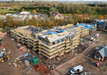 An aerial view of a new retirement community building in Newport, Shropshire