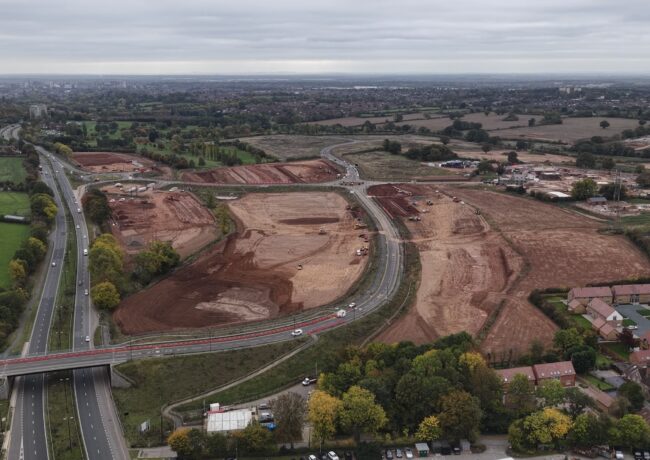 An aerial view of Pickford Interchange West Midlands, a major 645,000 sq ft employment scheme on a 52-acre site in Coventry