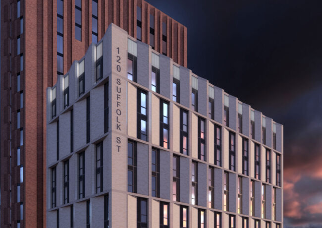 A proposed 21-storey Birmingham student development - Credit Glancy Nicholls Architects