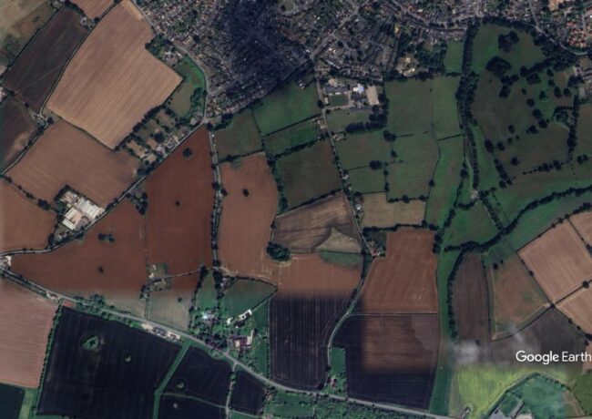 Aerial view of a proposed 800-home scheme in Albrighton