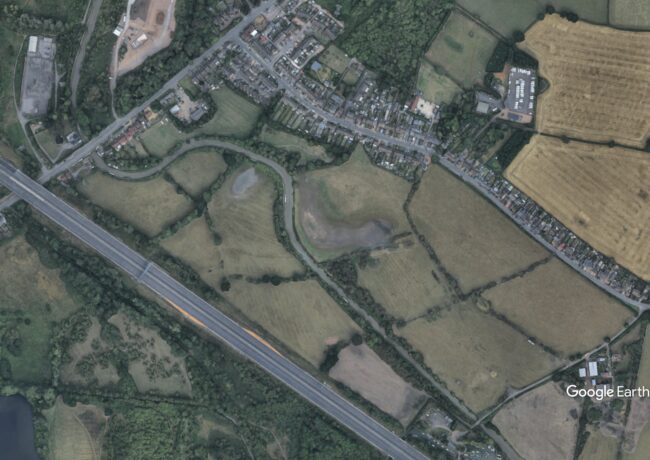 Aerial view of a proposed solar farm in Alderman's Green near Coventry
