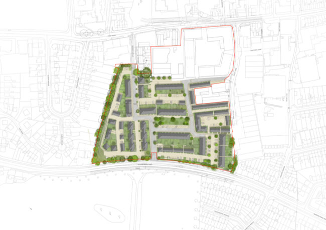 A plan view of a proposed 93 home development at Barton Quarter in Nottingham