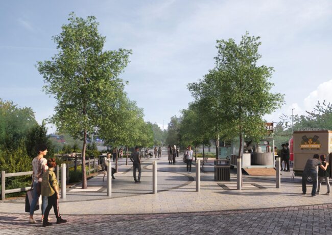 An artists impression of a proposed new public space near Bilston High Street