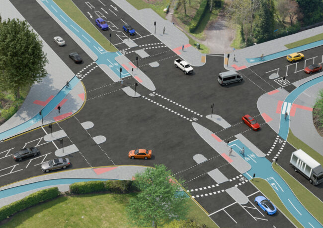 A visual of a proposed A38 cycle lane extension in Birmingham.