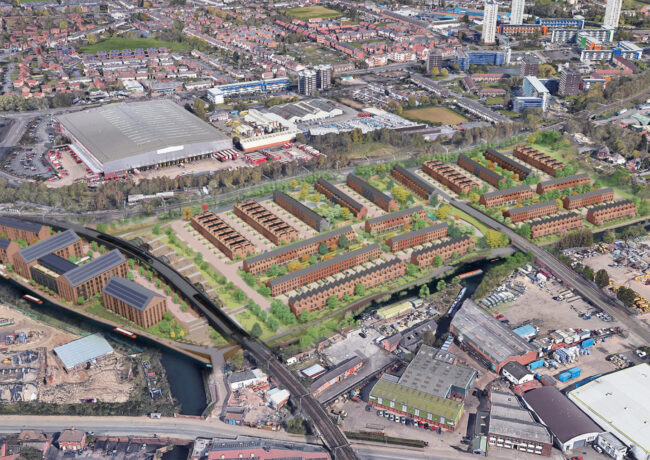 Wavensmere Homes' aerial visual of Wolverhampton Canalside South