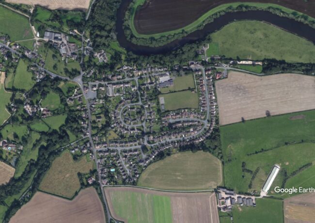 An aerial view of the village of Cressage, Shropshire.