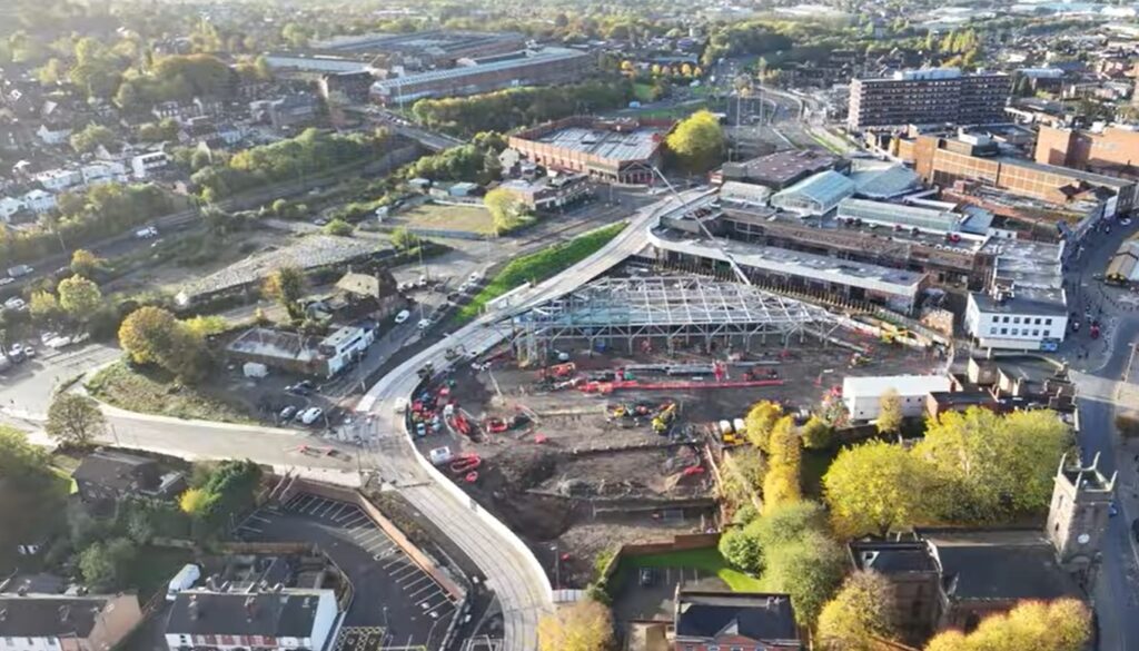 A drone shot of Dudley's new bus and tram interchange.
