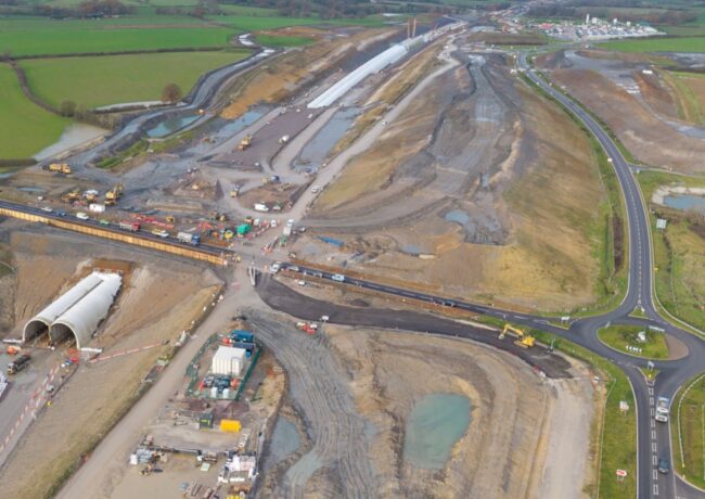 An aerial view of a tunnel being built for HS2 near Northampton