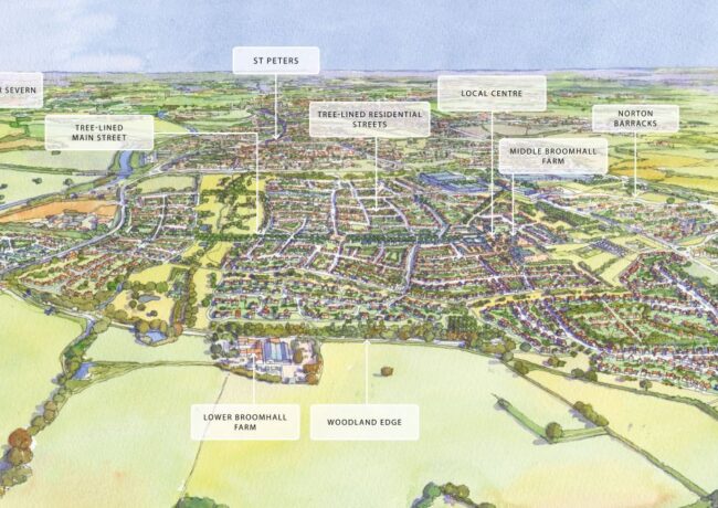 An artists impression of a new development at Hopfields, south Worcester.
