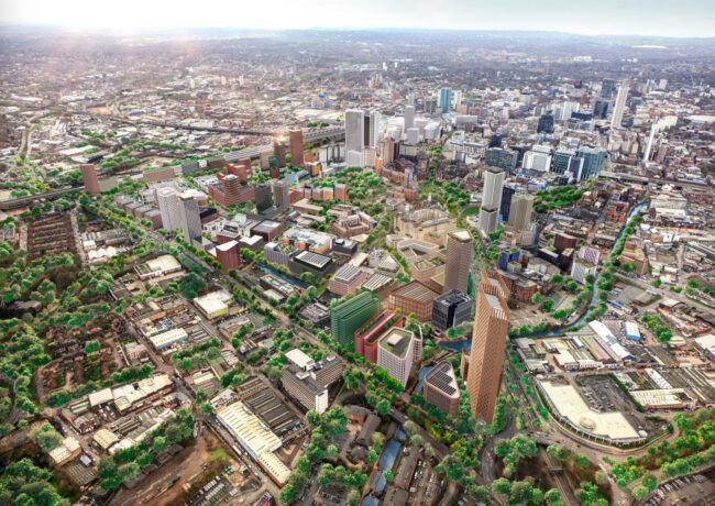 An artists impression(CGI) of the proposed new knowledge quarter development in Birmingham.
