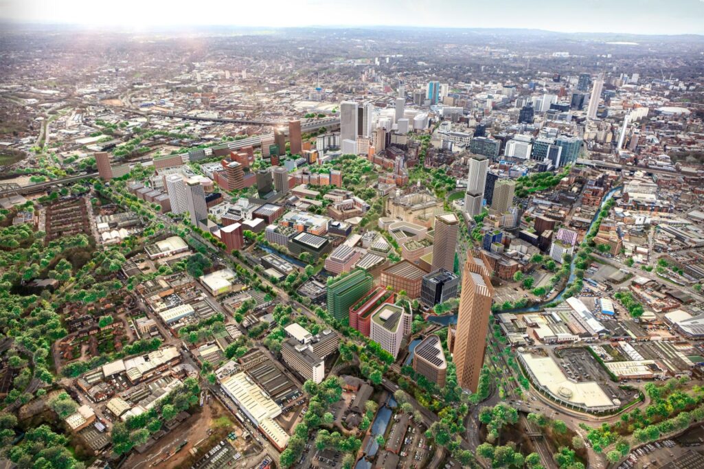 An artists impression(CGI) of the proposed new knowledge quarter development in Birmingham.