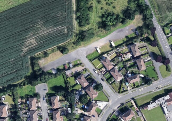 An aeial view of the site of a proposed new development near Chesterfield