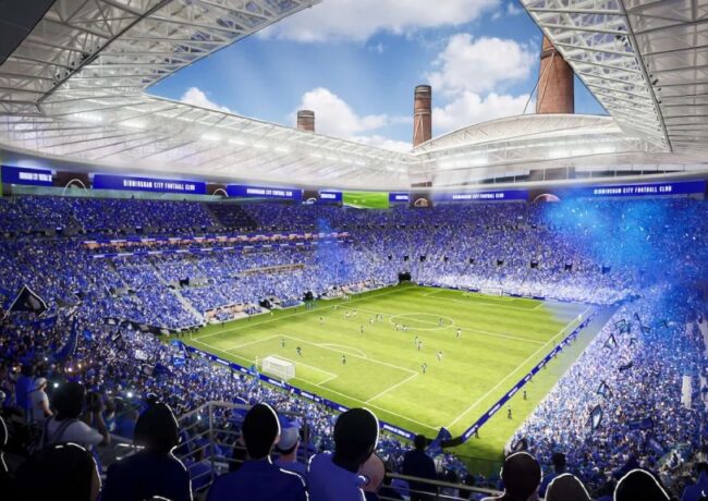 A CGI visual of a proposed new stadium for Birmingham City FC.
