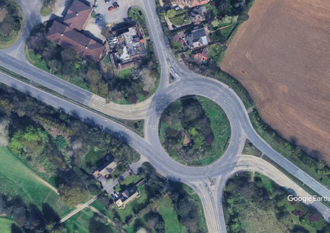 An aerial view of the Nottingham Knight roundabout