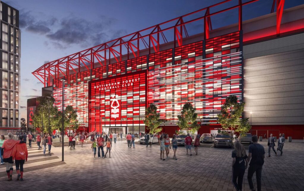 A CGI of a proposed scheme to expand the City Ground, Nottingham
