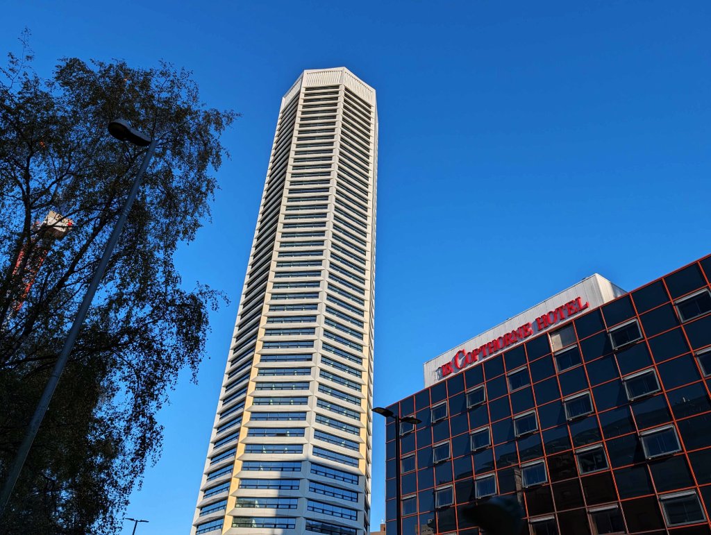 Out with the old: The Octagon towers over the soon-to-be-demolished Copthorne Hotel in Birmingham city centre. Credit: Place Midlands