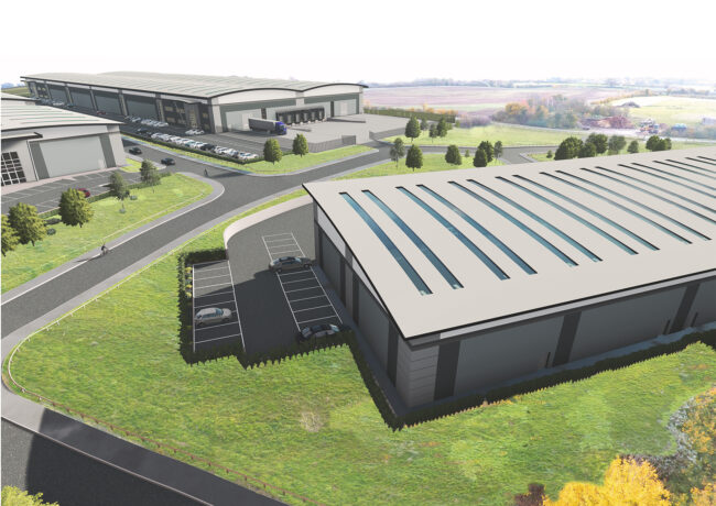 An artists impression of a proposed business park near Silverstone, Northamptonshire.