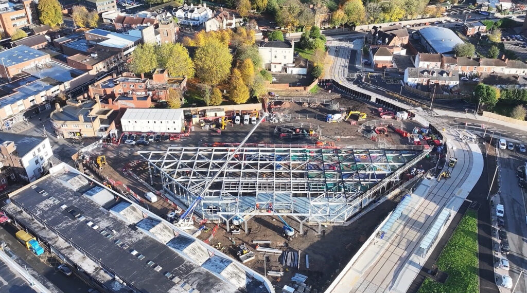 A drone shot of Dudley's new bus and tram interchange.