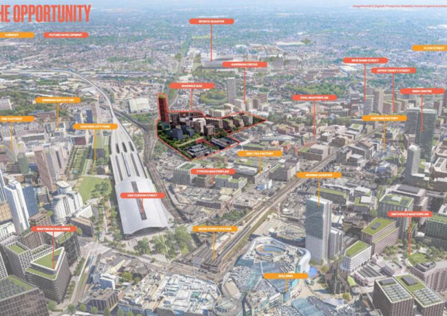 A computer generated image showing a potential regeneration project at Warwick Bar, Birmingham.