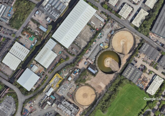 An aerial view of the Windsor Street gasworks